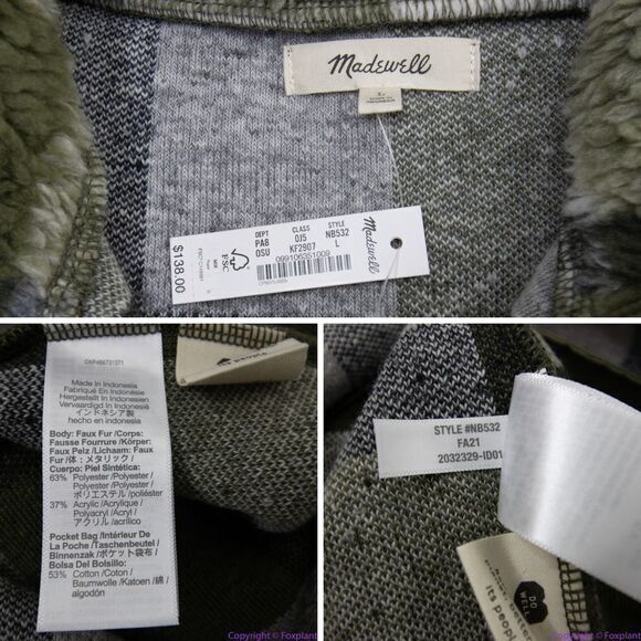 NEW Madewell (Re)sourced Sherpa Popover Tunic Jacket in Plaid, L,NB532 - Picture 12 of 16
